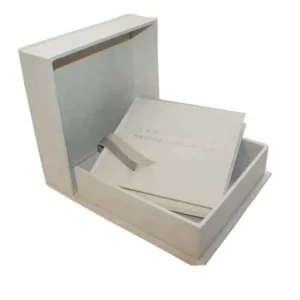 Custom Linen-Covered Wedding Album Box with UV Coating, Embossing, and Photo Frame