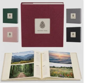 Custom Linen Slip-in Photo Album with Front Window Cutout Lined Memo Pages Writing Space Hardcover Fabric Memory Book