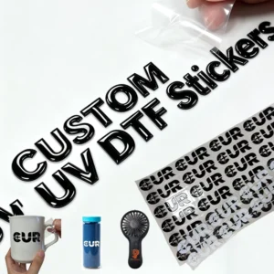 Custom Logo 3D UV DTF Transfer Decals Transparent Waterproof Self-Adhesive Crystal Cup Wraps