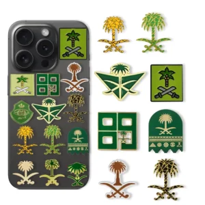 Custom Logo Adhesive Metal Soft Enamel Phone Case Stickers with Date Palm Tree and Curved Knife Designs