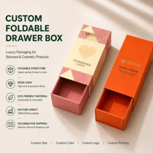 Custom Logo Cardboard Sliding Drawer Gift Box with Foldable Inner Tray for Cosmetics