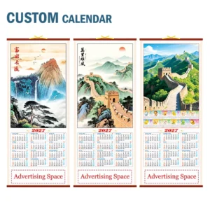 Custom Logo Chinese Bamboo Wall Scroll Calendar Animal Style Printed on Paper