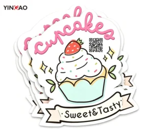 Custom Logo Colorful Candy and Cake Vinyl Adhesive Stickers with QR Code for Handmade Dessert Shop