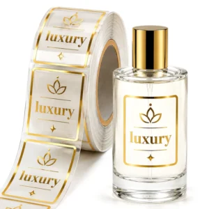 Custom Logo Cosmetic Perfume Clear Roll Packaging Labels Transparent Vinyl Gold Foil Bottle Stickers
