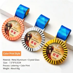 Custom Logo Crystal Metal Medal for Sports Basketball Competition, Champion Memorial Gold Medal
