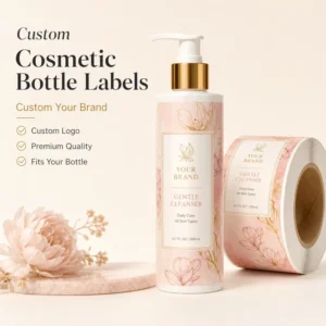Custom Logo Gold Foil Floral Waterproof Cosmetic Labels for Facial Cleanser and Lotion Pump Bottles