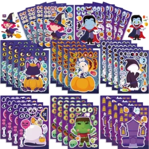 Custom Logo Halloween Cartoon Sticker Sheets Frankenstein Vampire Assorted Monster Stickers for Kindergarten Reward Party