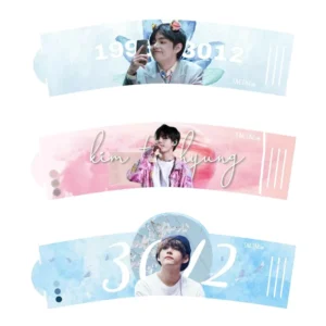 Custom Logo Kpop Print Hot Paper Cup Sleeve and Wrapper with Flat Lid, Coffee Paper Cups