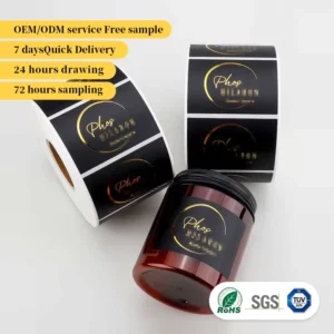 Custom Logo Matte Black Gold Foil Waterproof Vinyl Label Sticker for Cosmetic Jar Packaging
