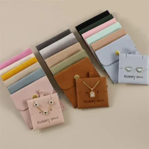 Custom Logo Microfiber Folded Jewelry Pouch with Button Flap