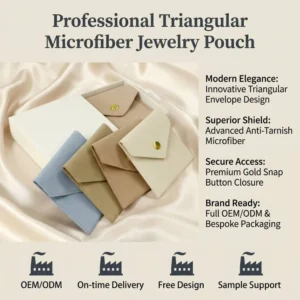 Custom Logo Microfiber Jewelry Pouch Gold Snap Button Suede Earring Packaging