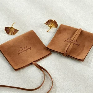 Custom Logo Microfiber Suede Jewelry Organizer, Travel Foldable Ribbon Tie Earring Necklace Holder, Jewelry Pouch