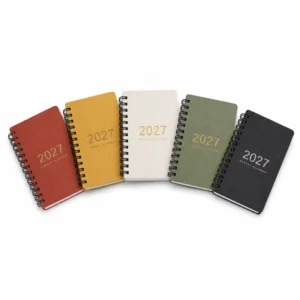 Custom Logo Mini Twin Loop Planner Monthly Calendar Notes Pages Embossed Cover Calendar Pocket Chart