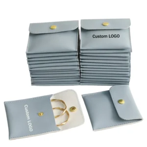 Custom Logo PU Leather Small Jewelry Pouch Bags with Snap Button