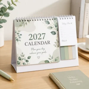 Custom Logo Paper Desktop Calendar Monthly Flip Planner with Memo Notepad and Sticker