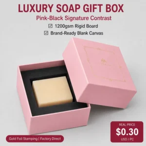 Custom Logo Pink Rigid Gift Box Gold Foil Matte Lamination Eco Friendly Luxury Paper Cardboard Packaging For Handmade Soap