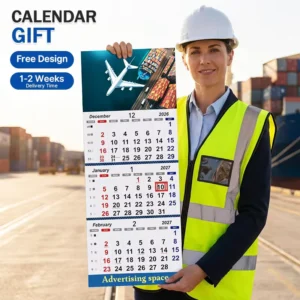 Custom Logo Printed 3-Fold Wall Calendar, Customizable Paper Calendar for Corporate Advertising