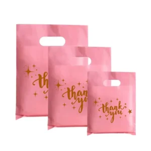 Custom Logo Printed PE Plastic Shopping Bag with Handle, Die-Cut Boutique Clothing Packaging