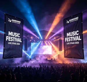 Custom Logo Printed Rectangular Polyester Mesh Banner Backdrop, Outdoor Windproof, for Events