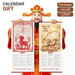 Custom Logo Printed Scroll Wall Calendar for Sheep or Goat Business Gift
