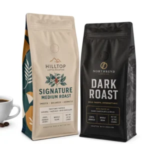 Custom Logo Printed Square-Bottom Recyclable Matte Aluminum Foil Coffee Bag with Valve and Zipper