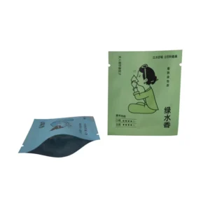 Custom Logo Printed Three-Side-Seal Plastic Tea Storage Flat Pouch with Easy-Tear Design