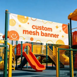 Custom Logo Printed Windproof Rectangular Fabric Mesh Event Banner