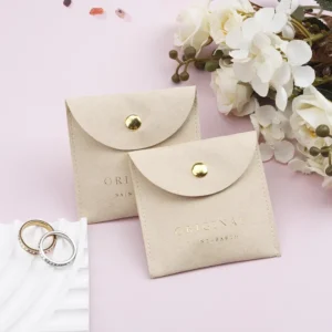 Custom Logo Printing Mini Microfiber Ring Jewelry Snap Button Bag Luxury Portable Jewelry Gift Pouch