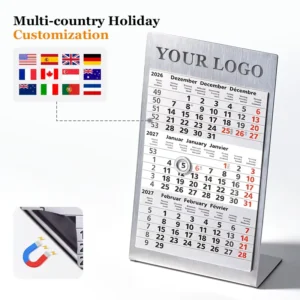 Custom Logo Stainless Steel Perpetual Desk Calendar Multi-Language Metal Calendar For Office Gift