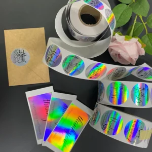 Custom Logo Thank You Customer Support Stickers in Roll Holographic Laser Adhesive BOPP Label Roll