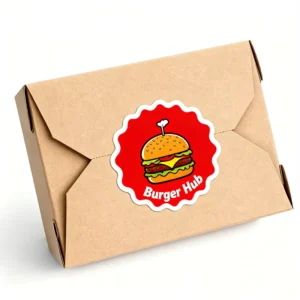 Custom Logo Vinyl Adhesive Takeaway Lunch Box Sticker Recyclable Waterproof Fast Food Container Packaging Roll