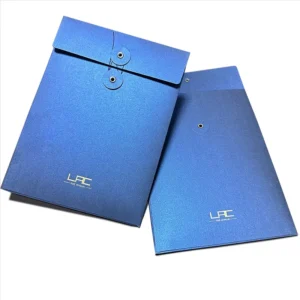 Custom Luxury Blue Pearl Paper Envelope Business Mailing Envelopes Button String Tie Envelope Bag for Document