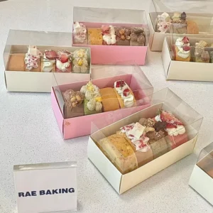Custom Macaron Cake Roll Crepe Cake and Cookie Baking Paper Packaging with Plastic Transparent Lid