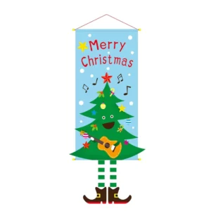 Custom Merry Christmas Themed Pendant Banners Holiday Party Flags and Curtain Decorations for Birthday and Wedding Backgrounds