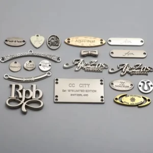 Custom Metal Logo Tags Badges Pins and Clothing Labels for Bags and Clothes