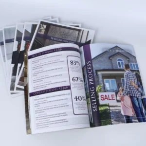 Custom Mini A4 A5 Brochure Cardboard Saddle Stitch Flyers Kraft Paper Film Lamination Digital Printing Business Menu