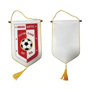 Custom Mini Football Pennant Flag, Satin Fabric, Heat Transfer Print, Soccer Team Sport Club