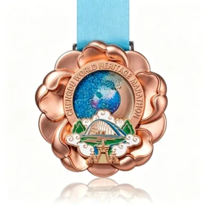 Custom Moving Sand Liquid Shaker Medal, 3D Embossed, Marathon Running Race, Bronze-Plated Sports Medal