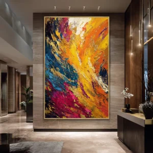 Custom Multicolor Abstract Oil Painting with Heavy Texture and Gold Foil on Canvas