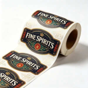 Custom Navy Blue, Green and Gold Foil Waterproof Oil-Proof Fine Spirits and Cosmetic Labels Roll with Vintage Crown Crest