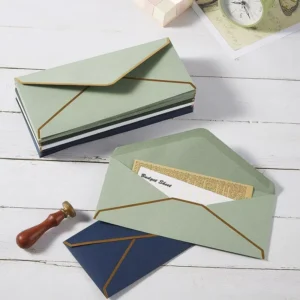 Custom Navy Textured Western-Style Envelope with Silver Gold Foil Stamping for Greeting Cards