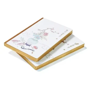 Custom Offset Printed Hot Stamped Brushed Gold Sprayed Edge Butterfly Bound Hardcover Brochure Printing