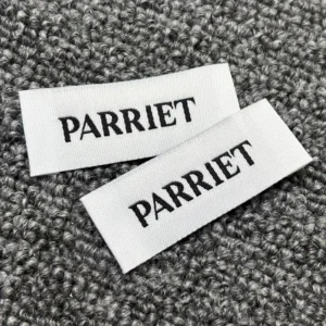 Custom Organic Cotton High Density Jacquard Satin Woven Clothing Labels with Center Fold, Neck Label, Sew-On Velcro
