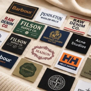 Custom Organic Cotton Manhattan Fold Woven Clothing Labels with Logo, Sew-On