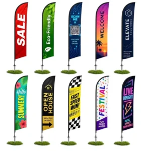 Custom Outdoor Feather Flag Advertising Banner Knitted Polyester Fiberglass Pole for Sales Events Conferences