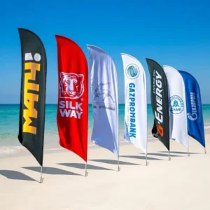 Custom Outdoor Teardrop Feather Beach Flag Banner with Fiberglass/Aluminum Pole and Base Options