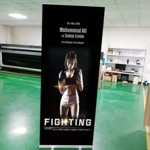 Custom PP PVC Fabric Roll-Up Banner Stand with UV Printing, Retractable Aluminum Base, Portable Weather-Resistant