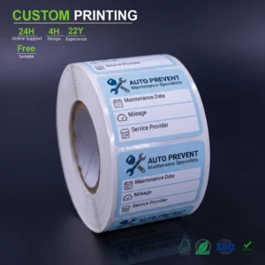Custom PP Sticker Roll Waterproof Vehicle Maintenance Labels with Service Date and Mileage Fields