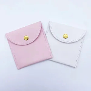 Custom PU Leather Envelope Jewelry Earring Pouch with Button, Pink Coffee Purple