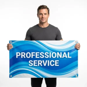 Custom PVC Mesh Portable Waterproof Foldable Reusable Hanging Banner With Blue Wave Design for Outdoor Advertising